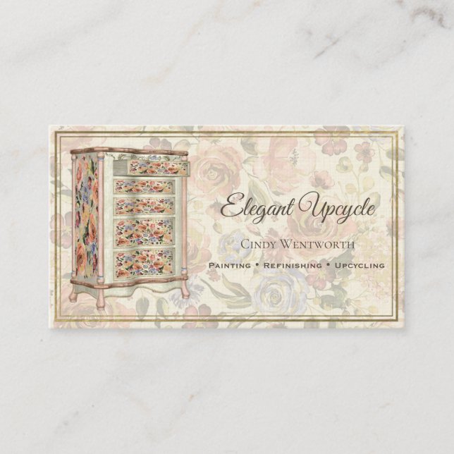 Cartão De Visita Móveis Pintados Emocionando Refinamento Floral (Frente)