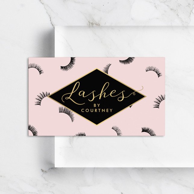 Cartão De Visita Muitos traços do padrão Lash Salão rosa/Preto/Dour (Criador carregado)