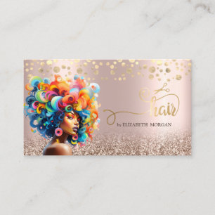Cartão De Visita Mulher Afro-Americana Tesoura Cabelo Colorido