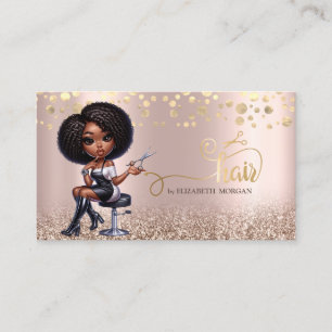 Cartão De Visita Mulher Afro-Americana Tesoura Rosa Dourado Brilho