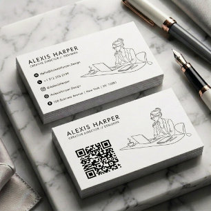 Cartão De Visita Mulher Arte Linha Moderna Minimalista Preta Código