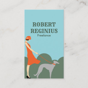 Cartão De Visita Mulher Cão Vintage Art Deco