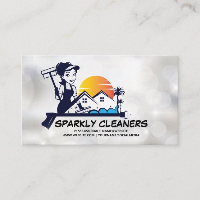 Cartão De Visita Mulher Cleaner | Logotipo residencial do House Mai (Frente)