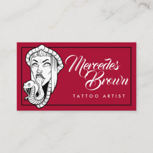 Cartão De Visita Mulher Cobra de Cartoon Gótico Artista de Tatuagem