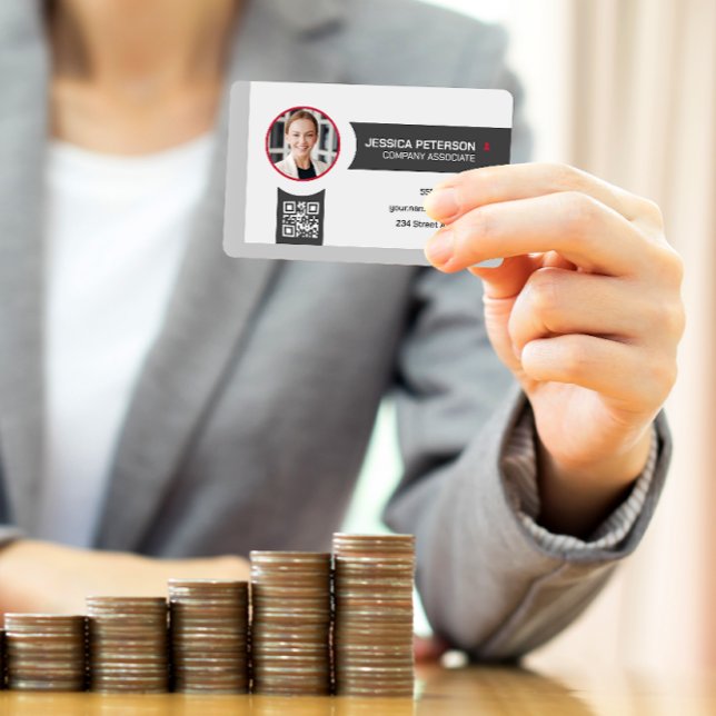 Cartão De Visita Mulher de Negócios Sorrindo | Empresa | Código QR (Criador carregado)