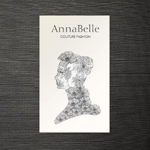 Cartão De Visita Mulher Elegante Negra e Branca da Bela Floral