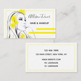 Cartão De Visita Mulher Flores amarelas no cabelo, artista legante 