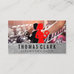 Cartão De Visita Mulher-Homem Levantando Dumbbell Rack