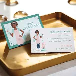 Cartão De Visita Mulher Negra Moderna e Bonita Serviços de Limpeza 