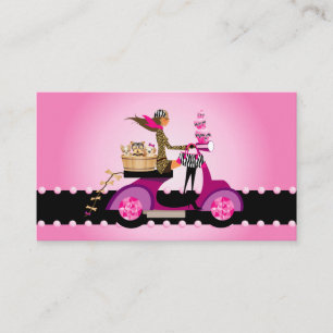 Cartão De Visita Mulher Patinete Zebra Cupcake e Cães