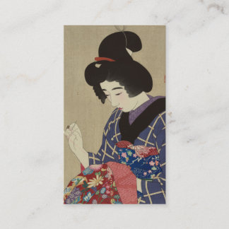 Cartão De Visita Mulher que Sewing, Itō Shinsui - japonês Woodblock