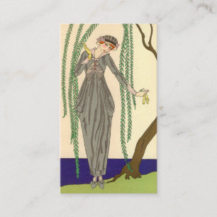 Cartão De Visita Mulher vestindo Cinza Taffeta Gown