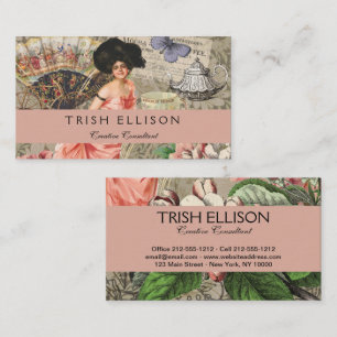Cartão De Visita Mulher Victoriana Café Clássica Rosa
