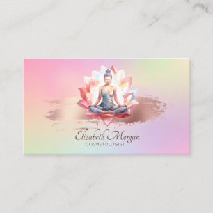 Cartão De Visita Mulheres Lotus Rosa Dourado Pincelada Holográfica