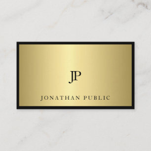 Cartão De Visita Multa moderna Glam do monograma Dourado preto
