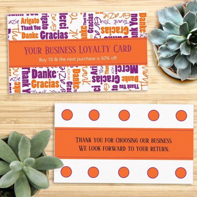 Cartão De Visita Multilingual Obrigado Typografia Lealdade Punch (Criador carregado)