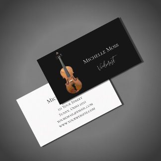 Cartão De Visita Música Clássica Violina Musical White Preta
