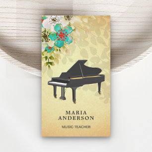 Cartão De Visita Música de Piano Grande Floral Rústico Vintage Músi