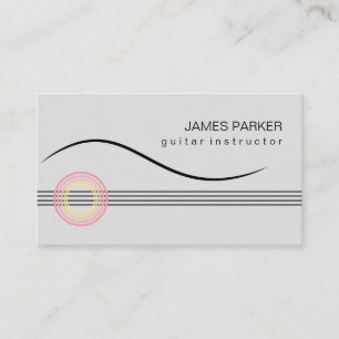Cartão De Visita Música Instrutora Guitar Logotipo Cinza Minimalist