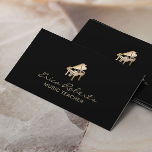 Cartão De Visita Música Musical do Ícone Piano Dourado do Professor