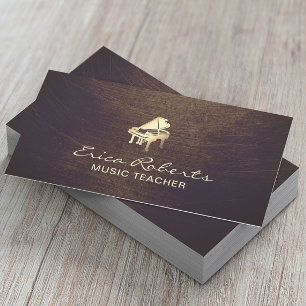 Cartão De Visita Música Musical do Ícone Piano Dourado do Professor