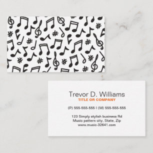 Cartão De Visita Música padrão de notas em preto e branco