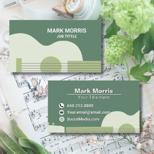 Cartão De Visita Música Verde Moderna e Elegante Guitarra & Ukulele