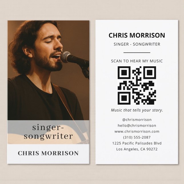 Cartão De Visita Musician Business Card with QR Code (Criador carregado)