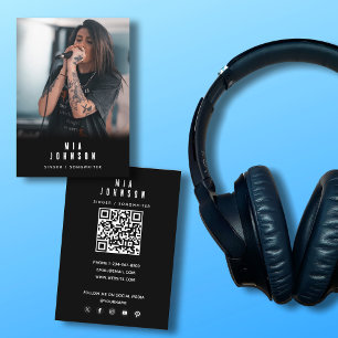 Cartão De Visita Músico Cantor Simples Moderno, Fotografia Negra