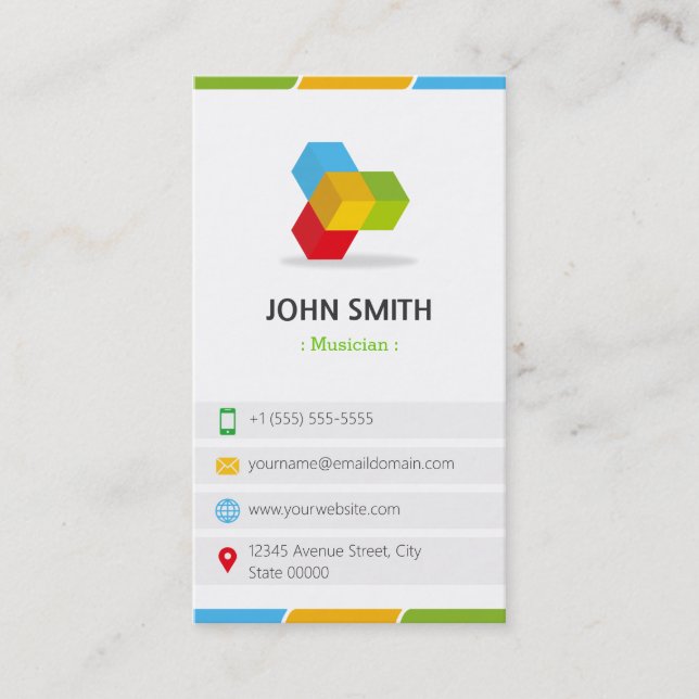 Cartão De Visita Músico - Colorido com Código QR (Frente)