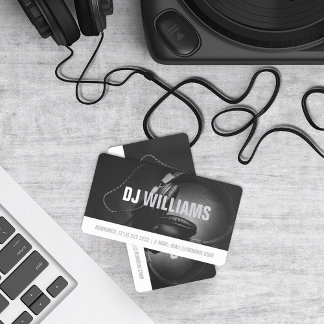 Cartão De Visita Músico de DJ DeeJay preto e branco moderno