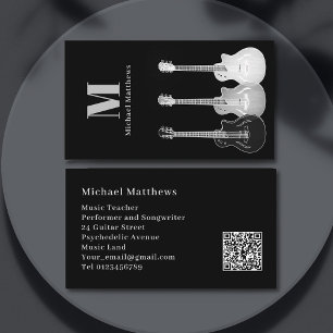 Cartão De Visita Músico de Guitarra Código QR Personalizado Profiss