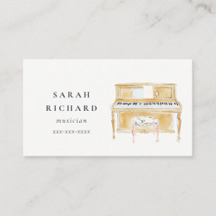 Cartão De Visita Músico de Piano de Aquarela Elegante Professor de