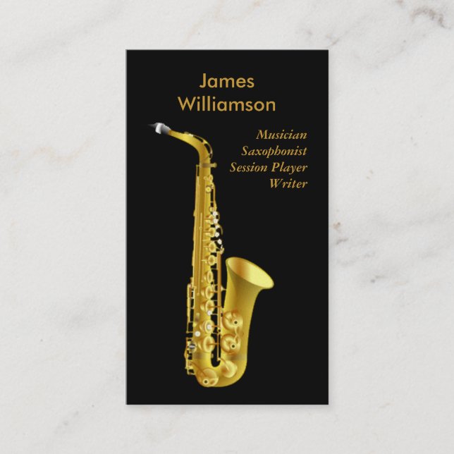 Cartão De Visita Músico do ouro do preto do instrumento de música (Frente)