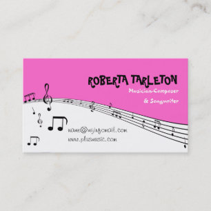 Cartão De Visita Músico música pentagrama rosa, branco, preto
