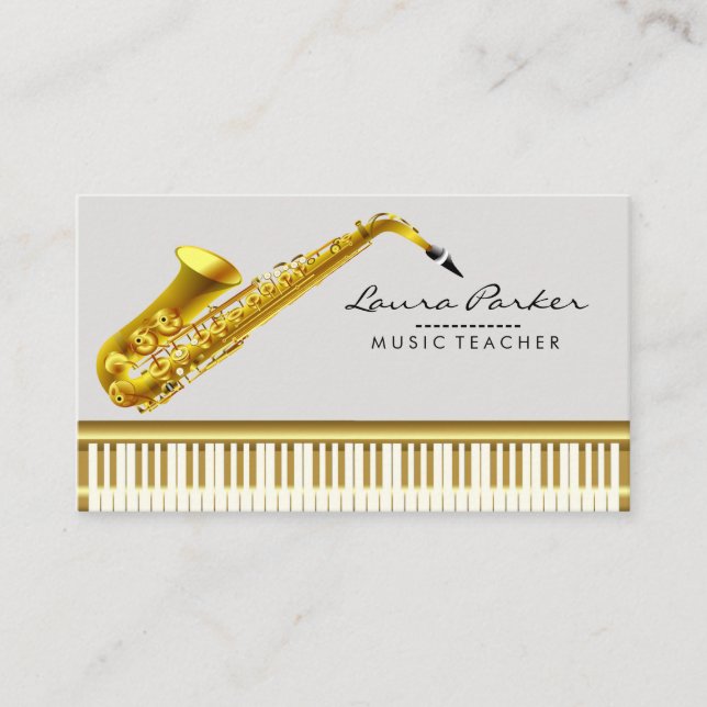 Cartão De Visita Músico Professor Piano Teclado Saxofone Músico (Frente)