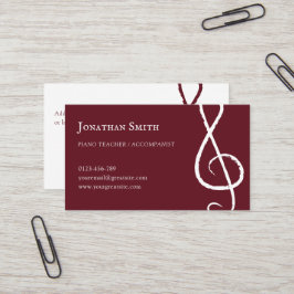Cartão De Visita Músico Profissional Treble Clef Modern Burgundy