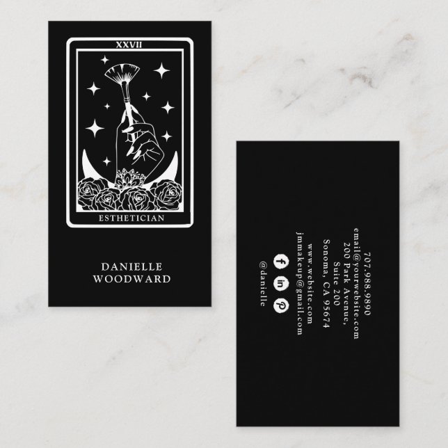 Cartão De Visita Mystic Gold Tarot Esthetician Black White Branding (Frente/Verso)