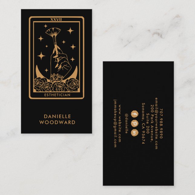 Cartão De Visita Mystic Gold Tarot Esthetician Gold Black Branding (Frente/Verso)