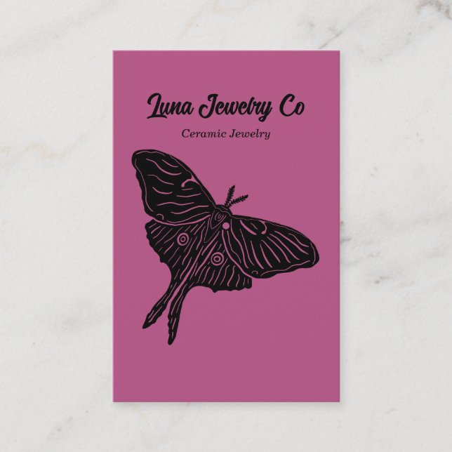 Cartão De Visita Mystical Luna Moth Jewelry Pin Business Card Pink (Frente)