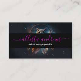 Cartão De Visita Mystical Space Owl with Dreamcatcher Art