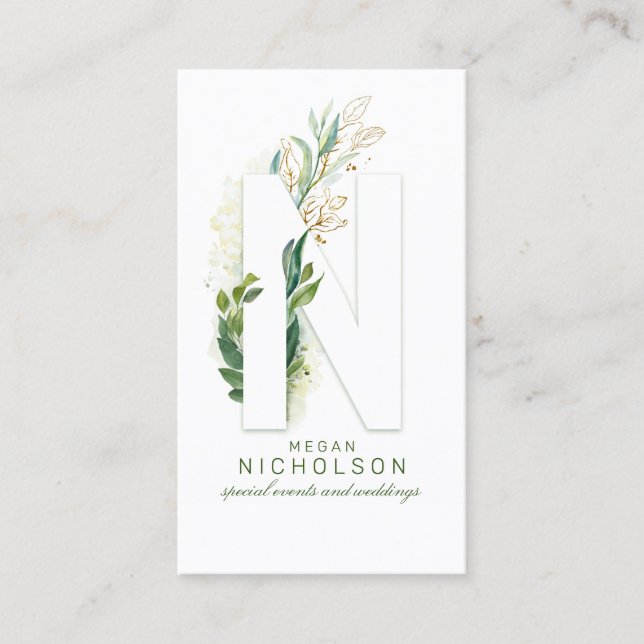 Cartão De Visita N - Letra Monograma Verde Dourado Deixa Elegante (Frente)