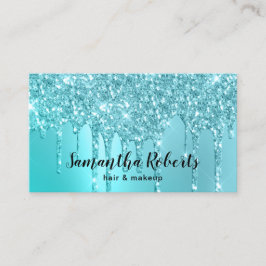 Cartão De Visita Na moda aqua azul menta brilha pelo e maquiagem