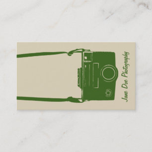 Cartão De Visita Na moda Beige e câmera retrô verde