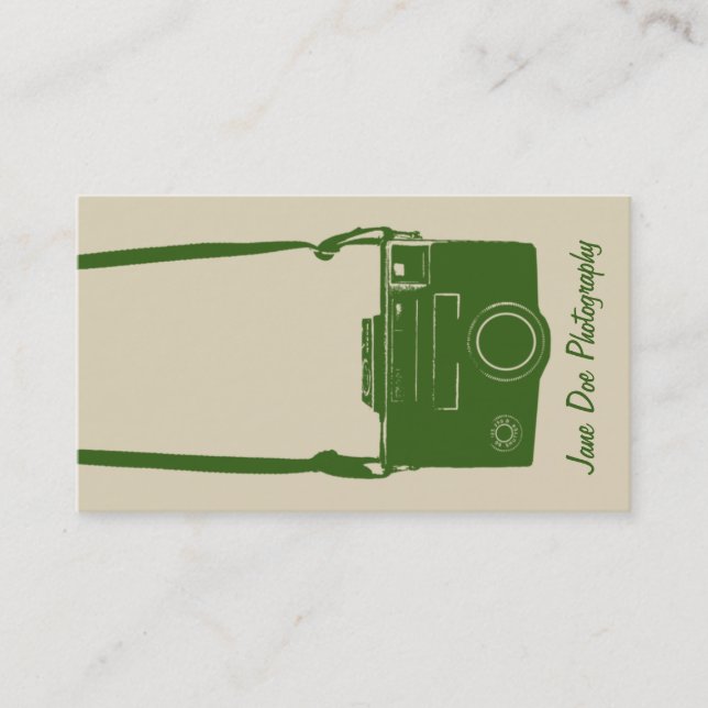 Cartão De Visita Na moda Beige e câmera retrô verde (Frente)