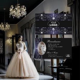 Cartão De Visita Na moda Black Dark Blue Ornamentado Borders Logoti