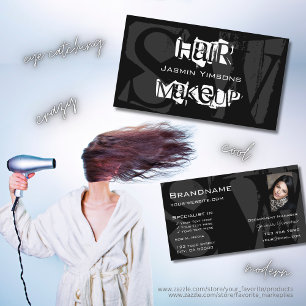 Cartão De Visita Na moda Black White Cinza com foto e monograma