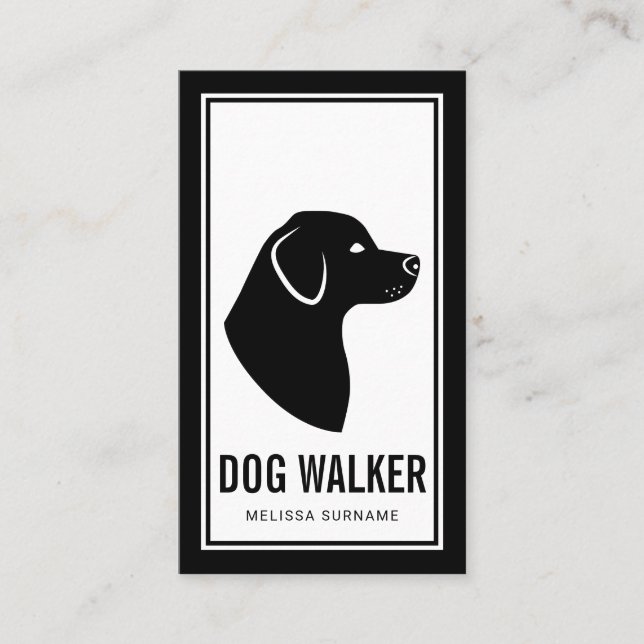 Cartão De Visita Na moda Black & White Dog Silhouker Walker (Frente)