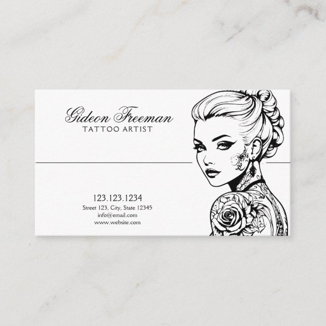 Cartão De Visita Na moda Black & White Tattoooooista (Frente)