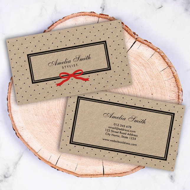 Cartão De Visita Na moda Bolinhas Preta e Friso Vermelho (Criador carregado)